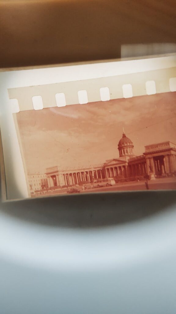 pexels photo 4192434 A close-up view of a vintage film negative depicting Saint Isaac's Cathedral in Saint Petersburg, Russia.